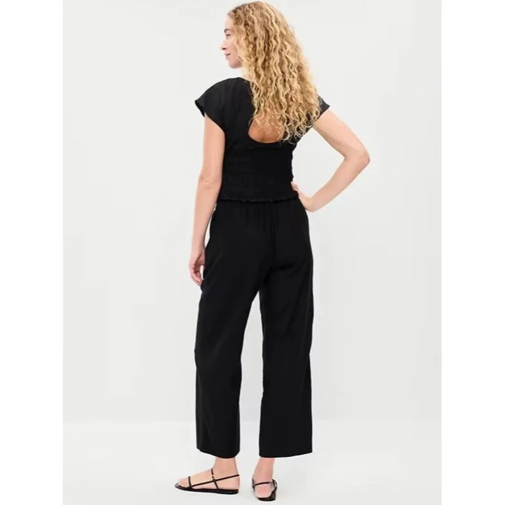 Old Navy Linen-Blend Straight Ankle Pants Womens S Black Beach Vacation NEW - Picture 3 of 11